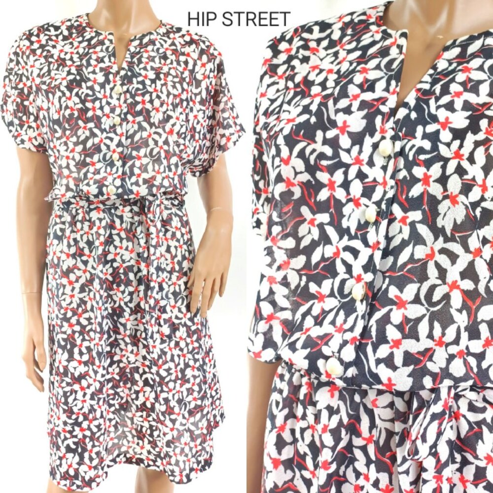 HABAND FOR HER Vintage SS Floral Print Belted Blouson Dress 18P
